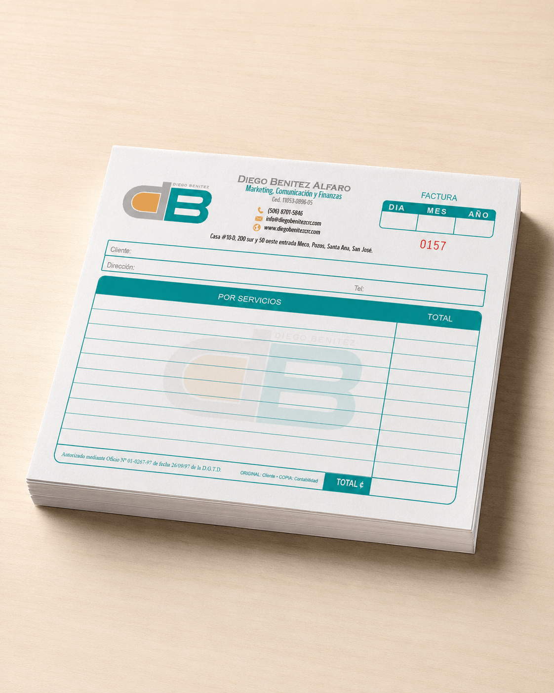 Facturas personalizadas Diego Benítez Costa Rica