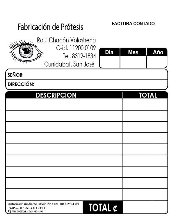 Facturas cuarto de carta Opticentro Costa Rica