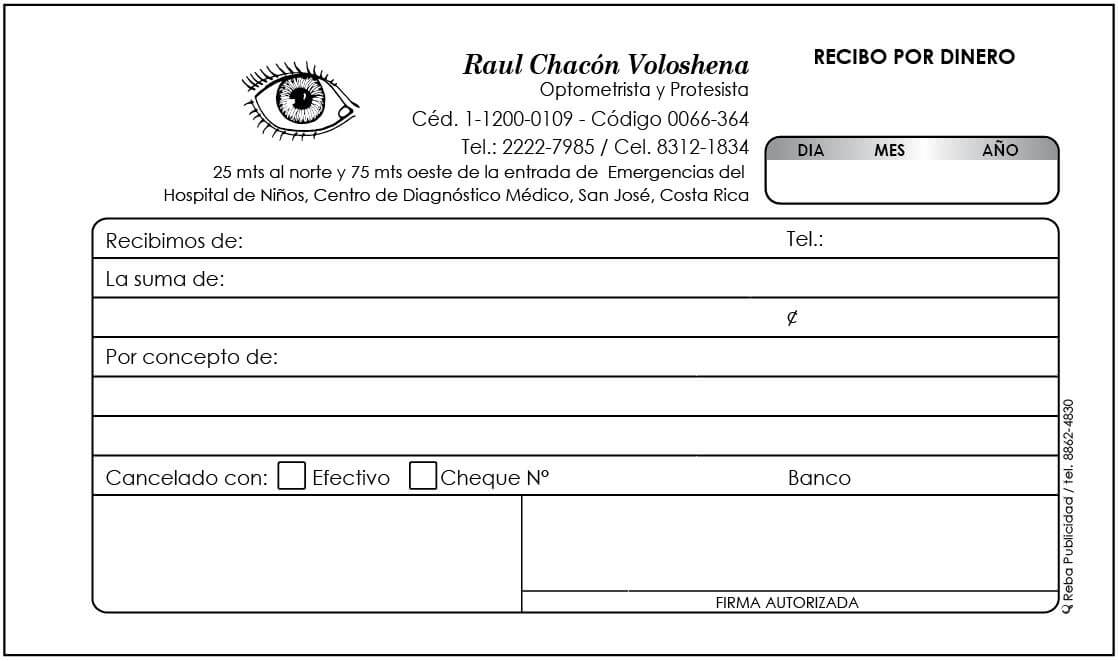 Recibos personalizados Opticentro Costa Rica