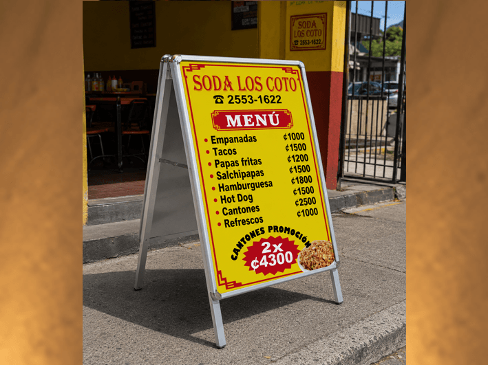 Rotulación en caballete para restaurante Costa Rica